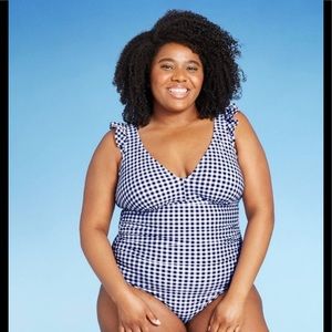 NWT Kona Sol Ruffle Gingham one piece swimsuit